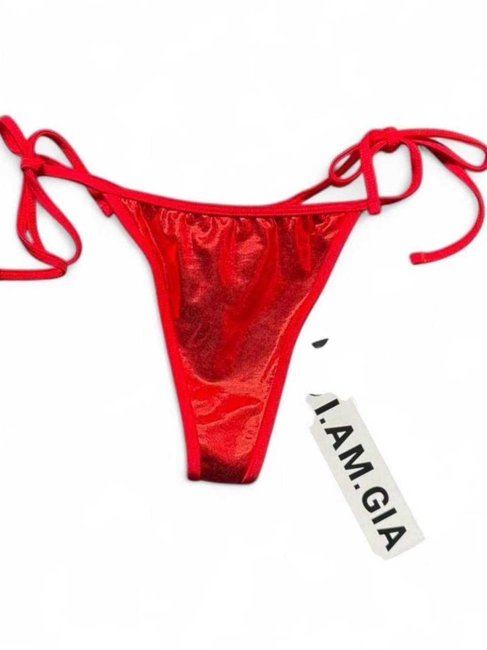 I.AM.GIA Red Shimmer Tie-Side Bikini Bottom